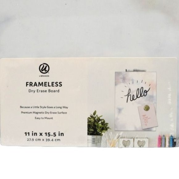 U Brand Frameless Magnetic Dry-Erase Board 11 x 15.5 in Marbled Faux Marker Kit - Picture 4 of 4